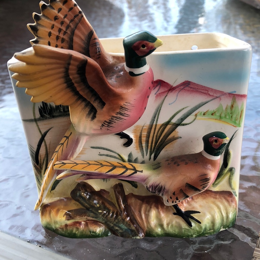 Hand-Painted Pheasant Ceramic Vase